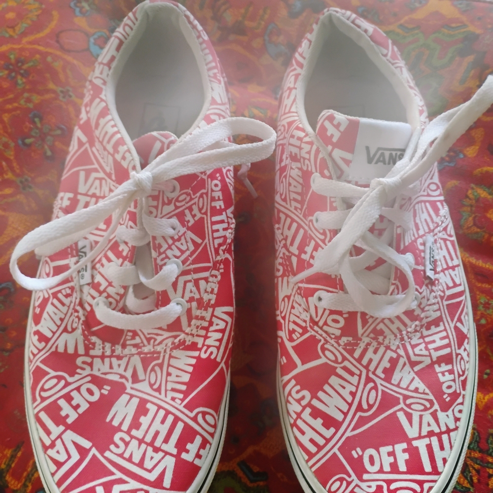 Vans Red and White Skate Sneakers with Bold Logo Design NEW